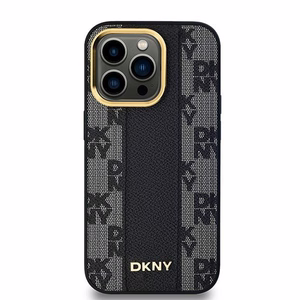 DKNY Nahkainen Checkered Mono Pattern MagSafe Suojakuori iPhone 13 Pro Max:lle - Musta