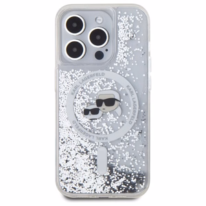 Karl Lagerfeld Liquid Glitter Karl ja Choupette Head MagSafe Suojakuori iPhone 15 Pro Max:lle - Kirkas