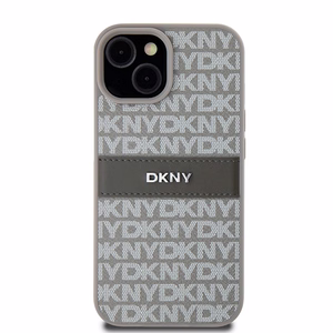 DKNY Nahkainen Mono Raita ja Metallinen Logo Suojakuori iPhone 15 Plus / 14 Plus:lle - beige