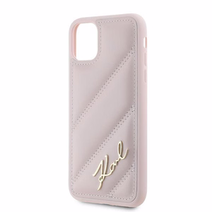 Karl Lagerfeld Diagonal Quilted Script Suojakuori iPhone 11 / Xr:lle - vaaleanpunainen