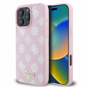 Guess Peony Script Logo MagSafe Suojakuori iPhone 16 Pro:lle - vaaleanpunainen