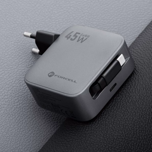 Puhelinlaturi Forcell F-Energy GaN USB C + sisaanvedettava kaapeli USB C PD QC4.0 3A 45W VT-R5 harmaa