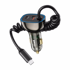 Harmaa BWOO CC96C 30 W PD -autolaturi USB-C- ja USB-A-liitännöillä sekä USB-C-kaapelilla