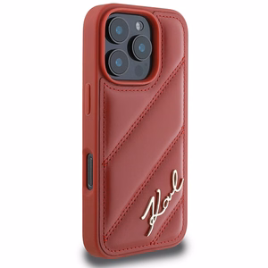 Karl Lagerfeld Quilted Signature Suojakuori iPhone 16 Pro:lle - Punainen
