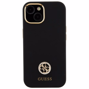 Guess Silicone Logo Strass 4G suojakuori iPhone 15:lle - musta