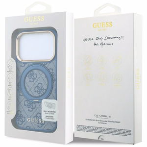 Guess 4G Classic Logo -suojakuori laitteelle iPhone 18 Pro Max / 17 Pro Max, 360° rengastuella, MagSafe-yhteensopiva – sininen