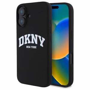 DKNY Silicone White Printed Logo MagSafe Suojakuori iPhone 16:lle - musta