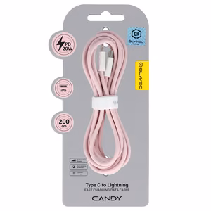 Blavec Cable Candy punottu kaapeli - Type C - Lightning - PD 20W 2,4A 2 metriä Apple CarPlay (CCA-CL24P20) Vaaleanpunainen