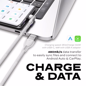 STATIK PowerPivot Pro nylon-punottu kaapeli, USB-C – USB-C, 3 m, valkoinen