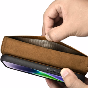iCarer Öljyvaha Lompakko Kotelo 2in1 Cover iPhone 14 Plus Anti-RFID Nahka Flip Case Ruskea (WMI14220723-TN)