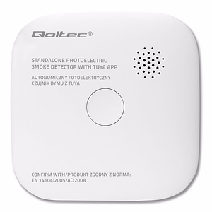 Qoltec 52579 Langaton savunilmaisin akulla | Tuya | Wi-fi | anturin käyttöikä 10 vuotta | hälytys 85dB | LED