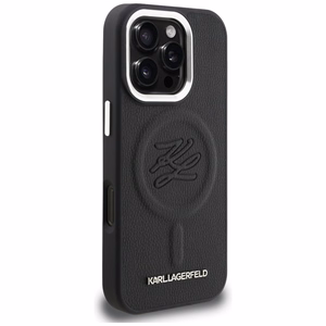Karl Lagerfeld nimikirjain ja metallilogo MagSafe suojakuori iPhone 16 Pro - musta