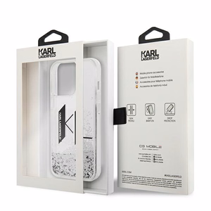 Karl Lagerfeld Liquid Glitter Big KL kotelo iPhone 14 Pro - hopea