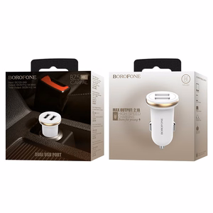 Borofone BZ5 CarPal autolaturi 2 USB-A-liitännällä, kokonaislähtö 5 V / 2,1 A, valkoinen