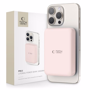 Tech-Protect LifeMag PB11 Powerbank MagSafe 10000mAh 15W USB-C-portilla - vaaleanpunainen + USB-C-kaapeli
