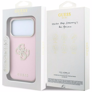 Guess Smooth & Big Strass Logo -suojakuori iPhone 18 Pro / 17 Pro – vaaleanpunainen