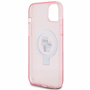 Karl Lagerfeld KLHMP15SHMRSKCP iPhone 15 6.1 vaaleanpunainen/vaaleanpunainen kovakuori Ring Stand Karl&Choupette MagSafe