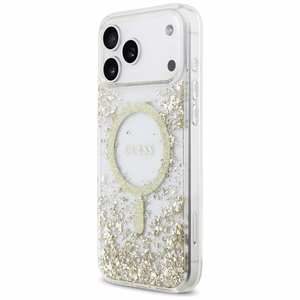 GUESS Resin Bottom Glitter MagSafe -suojakuori iPhone 17 Pro Max - kulta