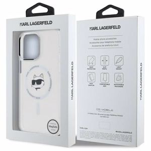 Karl Lagerfeld IML Metal Choupette Head MagSafe iPhone 13 Pro Suojakuori - valkoinen