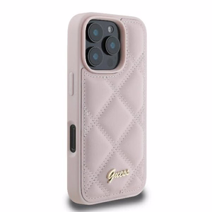 Guess Quilted Metal Logo Suojakuori iPhone 16 Pro:lle - vaaleanpunainen