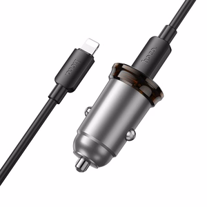 Autolaturi Hoco USB C QC PD 30W + kaapeli USB C - Lightning NZ16 metallin harmaa