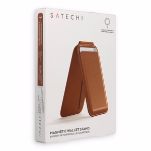 Nahkalompakko telineellä, yhteensopiva MagSafe Satechi Vegan Leather Wallet Stand ruskea