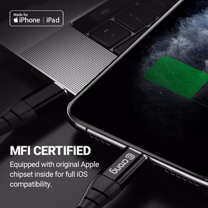 Crong Armor Link MFi USB-C–Lightning -kaapeli, 1.5 m, 3 A, musta