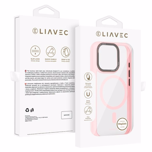 Liavec Hybrid Magsafe läpinäkyvä suojakuori iPhone 16 Pro Max:lle vaaleanpunainen