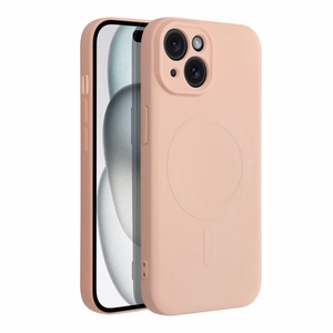 Silikoninen Mag Cover iPhone 15:lle yhteensopiva MagSafen kanssa vaaleanpunainen