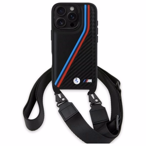 BMW M Edition Carbon Tricolor Lines & hihna suojakuori iPhone 16 Pro Max:lle - musta