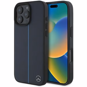 Mercedes MB Blue Line Nahkainen MagSafe Suojakuori iPhone 16 Pro Max:lle - Laivastonsininen
