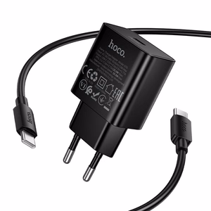 Puhelimen laturi Hoco USB C QC PD 25W + kaapeli USB C–USB C N76 musta