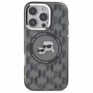 Karl Lagerfeld IML Monogram Karl ja Choupette Head MagSafe iPhone 16 Pro Suojakuori - Musta