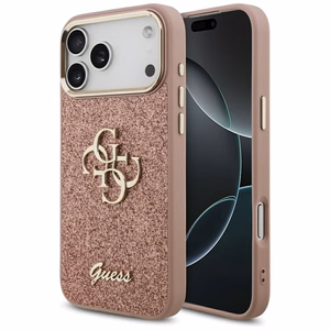 Guess Fixed Glitter Big 4G Metal Frame -suojakuori iPhone 17 Pro Max - pinkki
