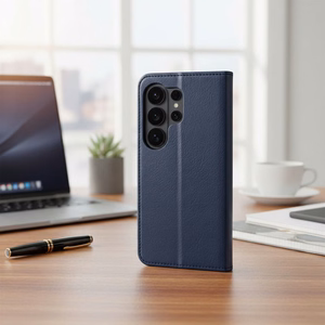 Laivastonsininen ja punainen Split Book -lompakkokotelo Motorola G57 POWER -puhelimelle
