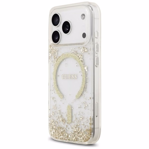 Guess MagSafe Suojakuori iPhone 17 Pro:lle GUHMP17LRGRGED (Resin Bottom Glitter) - Kultainen