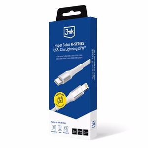 3mk Hyper Cable N-SERIES USB-C / Lightning 1m PD 3.0 9V / 3A 27W - valkoinen