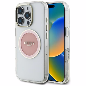 Guess IML Metal Colored Circle Classic Logo MagSafe Suojakuori iPhone 16 Pro Max:lle - vaaleanpunainen