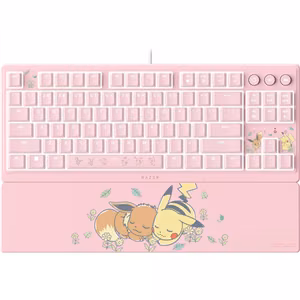Langallinen Razer Ornata V3 Tenkeyless -pelinäppäimistö, US-asettelu, Razer Mecha-Membrane -kytkimet, rannetuki, Pikachu Eevee Edition