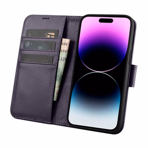 iCarer lompakko asia 2in1 kansi iPhone 14 Pro Anti-RFID nahka Flip Case tumman violetti (WMI14220726-DP)