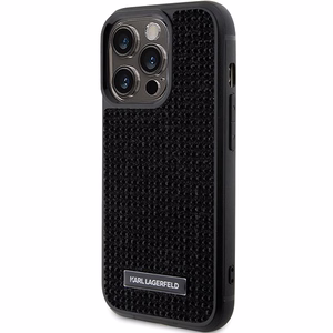 Karl Lagerfeld Rhinestone Logo Metal Plate suojakuori iPhone 15 Pro:lle - musta