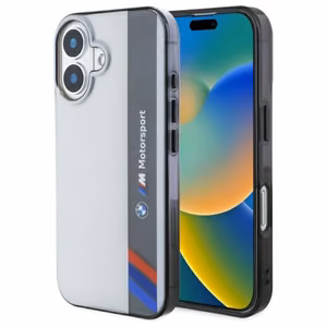 BMW Motosport IML Vertical Stripe Suojakuori iPhone 16:lle - harmaa