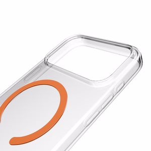 Puro Lite Mag TPU+PC suojakuori MagSafe-yhteensopiva iPhone 17 Pro Max:lle - läpinäkyvä oranssilla renkaalla