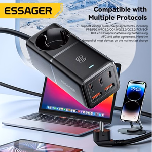 Charger Essager "Boru GaN" Black 75W (3xPD / 2xQC3.0 / 4kW-16A-250V)