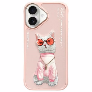 Nimmy Glasses Cool Cat iPhone 16 Suojakuori - vaaleanpunainen