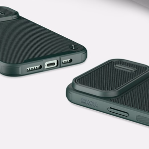 Nillkin Textured S Case iPhone 14 Pro Max panssaroitu suojus, jossa kameran suojus tummanvihreä