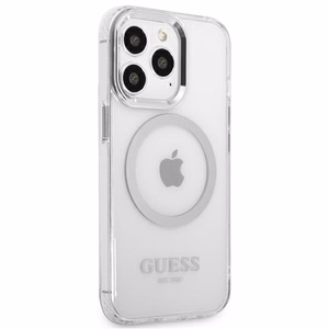 Guess Metal Outline MagSafe Suojakuori iPhone 13 Pro / iPhone 13:lle - hopeinen