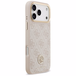 Guess 4G Strass Logo & Big Strap Metal Buttons MagSafe -suojakuori iPhone 17 Pro Max - pinkki