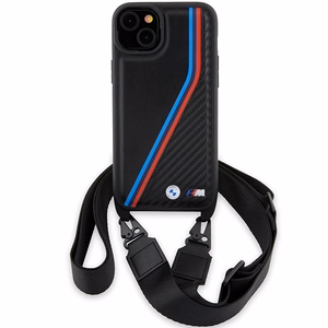 BMW M Edition Carbon Tricolor Lines & Hihna Suojakuori iPhone 15 / 14 / 13:lle - musta