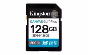 Kingston muistikortti 128GB SDXC Canvas Go Plus Gen4 200MB/s C10 UHS-I U3 V30